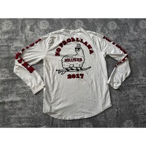 Hollister 2017 Long Sleeve T Shirt Graphic Print Llama Surf White Mens Medium